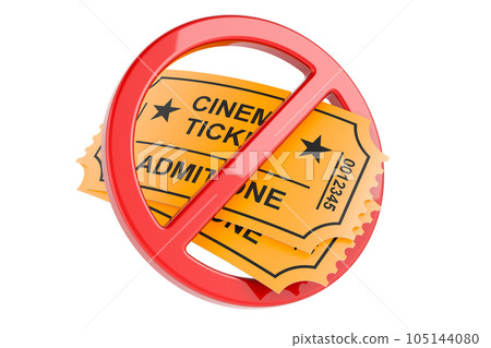 Cinema tickets with forbidden symbol. 3D rendering Cinema tickets with forbidden symbol. 3D rendering 105144080