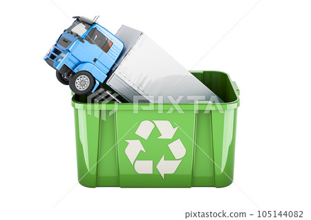 Recycling trashcan with truck, 3D rendering Recycling trashcan with truck, 3D rendering 105144082