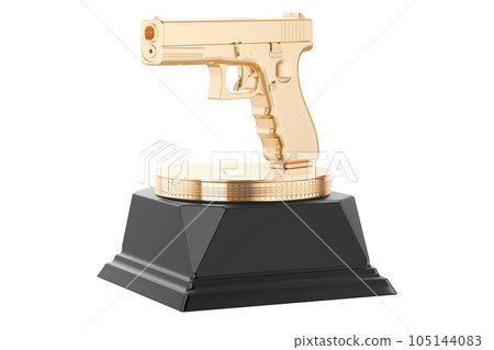 Golden Gun Award Trophy Pedestal. 3d Rendering Golden Gun Award Trophy Pedestal. 3d Rendering 105144083
