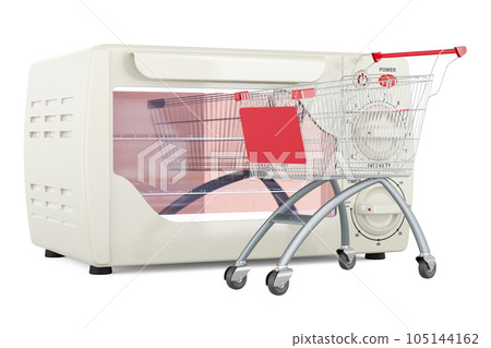 Ultraviolet Sterilizer Cabinet with shopping cart. 3D rendering Ultraviolet Sterilizer Cabinet with shopping cart. 3D rendering 105144162
