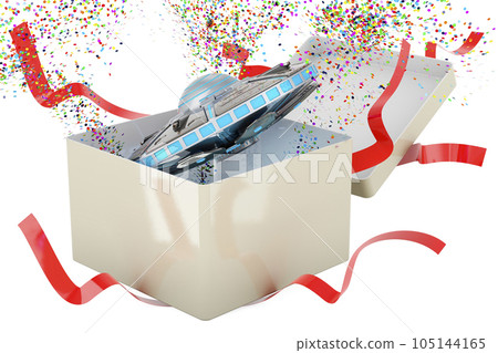 UFO inside gift box. 3D rendering 105144165