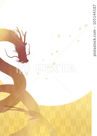 龍剪影和日本圖案背景新年賀卡插圖 龍剪影和日本圖案背景新年賀卡插圖 105144187