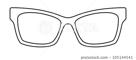 D-frame frame glasses fashion accessory illustration. Sunglass front view for Men, women, unisex silhouette style, flat 105144541