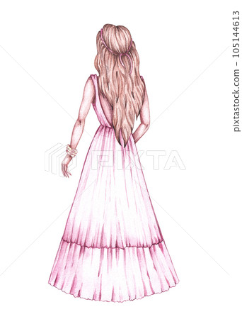 Hand-drawn watercolor bride with evening hai Hand-drawn watercolor bride with evening hai 105144613