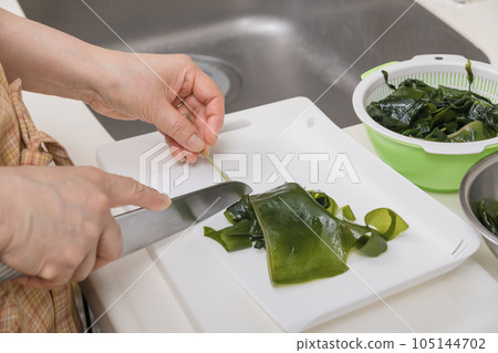 [Housewife cooking raw seaweed] 105144702