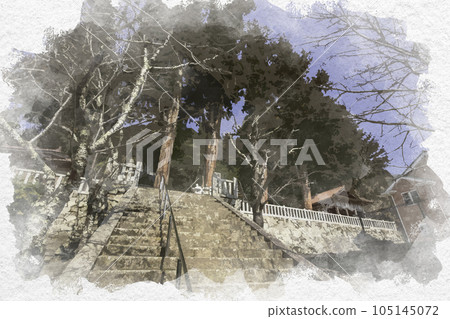 Watercolor-style Kiyo Shrine approach, Akitakata City, Hiroshima Prefecture 105145072