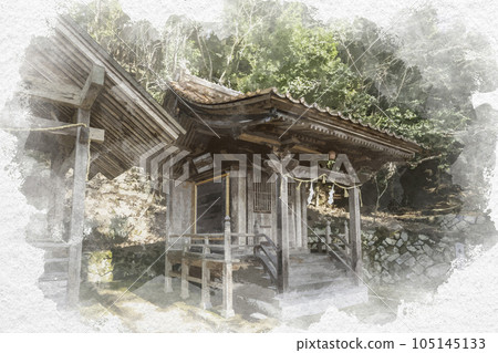 Watercolor-style Sei Shrine, Sugiwaka Shrine, Akitakata City, Hiroshima Prefecture 105145133