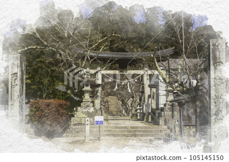 廣島縣安藝高田市水彩風格的聖神社鳥居 105145150