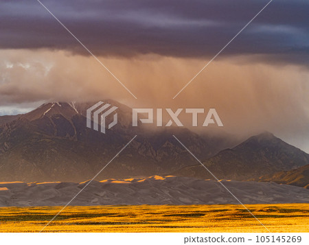 Sunny view of the landscape of Great Sand Dunes National Park and Preserve 105145269