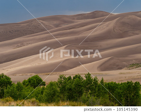 Sunny view of the landscape of Great Sand Dunes National Park and Preserve 105145390