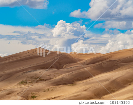 Sunny view of the landscape of Great Sand Dunes National Park and Preserve Sunny view of the landscape of Great Sand Dunes National Park and Preserve 105145393
