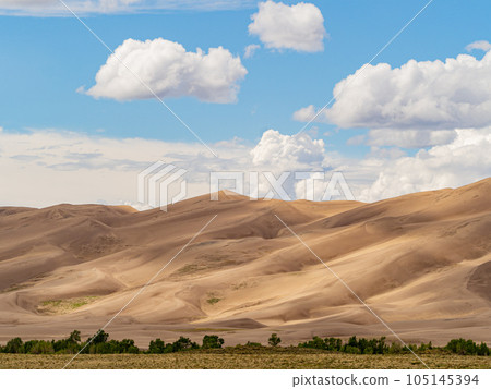 Sunny view of the landscape of Great Sand Dunes National Park and Preserve 105145394