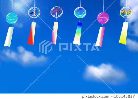 Wind chimes and summer sky Wind chime festival Japanese summer tradition Wind chimes and summer sky Wind chime festival Japanese summer tradition 105145837