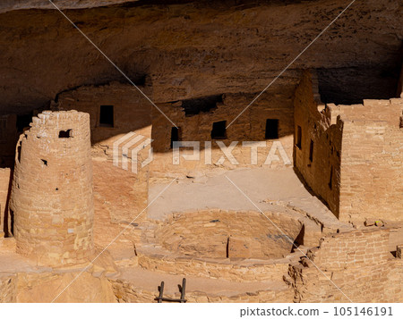 Sunny view of the historical Cliff Palace in Mesa Verde National Park Sunny view of the historical Cliff Palace in Mesa Verde National Park 105146191