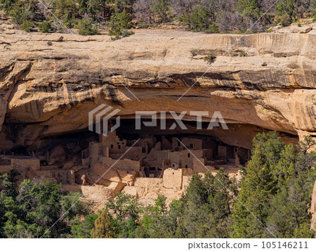 Sunny view of the historical Cliff Palace in Mesa Verde National Park Sunny view of the historical Cliff Palace in Mesa Verde National Park 105146211