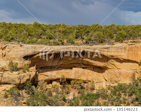 Sunny view of the historical ruins in Mesa Verde National Park 105146223