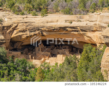 Sunny view of the historical Cliff Palace in Mesa Verde National Park 105146224