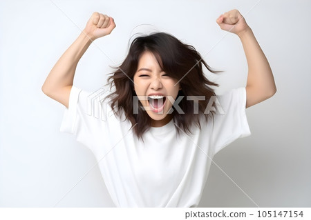 歡呼的女人白色背景 5 AI 生成的圖像 105147154