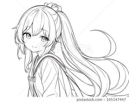 女孩插畫線描素材 105147447