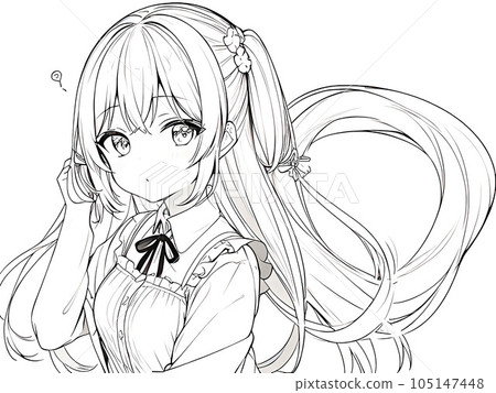 女孩插畫線描素材 105147448