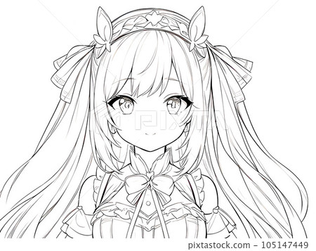 女孩插畫線描素材 105147449