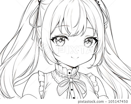 女孩插畫線描素材 105147450