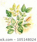 Watercolor hand drawn green leaves with sketches. AI generative 105148024