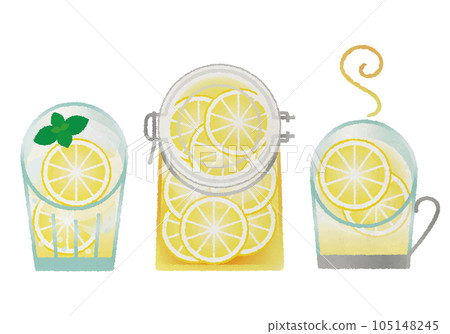 Vector illustration of ice lemonade and hot lemonade lemon honey pickled storage jar_color pencil touch 105148245