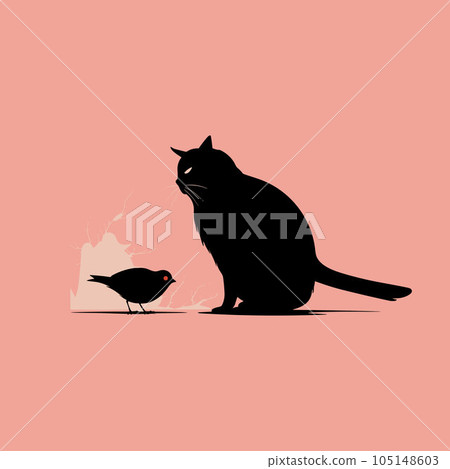 black cat with bird vector illustration 105148603