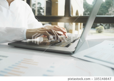 Closeup hand coding programing computer software. 105148647