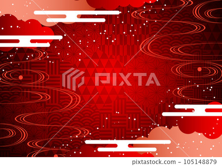 Crimson cloud and hexagonal auspicious pattern horizontal 105148879