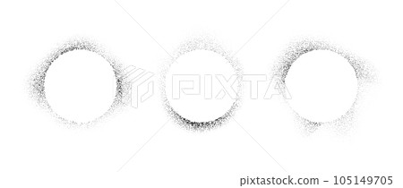 Circle frames collection with spray stencil effect. Grunge dotted round border shadow set. Faded noise texture radial shape bundle. Splattered elements for text box, banner, poster, template. Vector 105149705