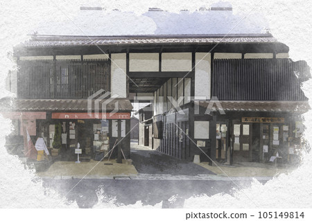 Watercolor-style Saijo Sake Brewery Street Kugurimon Tourist Information Center Higashi-Hiroshima City, Hiroshima Prefecture 105149814
