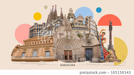 Contemporary art collage. Design in modern contemporary retro style about Barcelona Contemporary art collage. Design in modern contemporary retro style about Barcelona 105150143