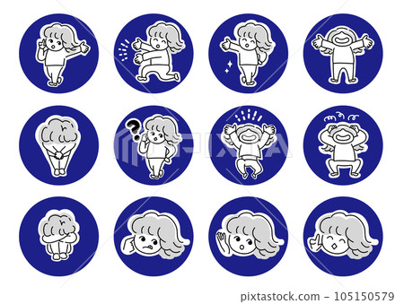 Cute pose icon easy to use for blog_sns etc._People_1C_Eye catch set 105150579