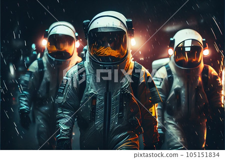 An astronauts on an alien planet. A high-tech astronauts from the future. Generative AI Art An astronauts on an alien planet. A high-tech astronauts from the future. Generative AI Art 105151834