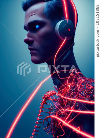 Portrait of a futuristic robot. An artistic abstract cyberpunk fantasy. Concept of a modern robot. 3d rendering 105151869