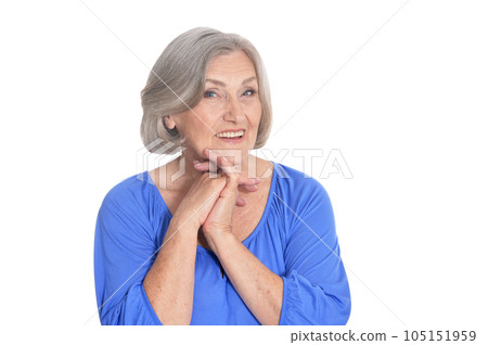 happy senior woman posing isolated on white background happy senior woman posing isolated on white background 105151959