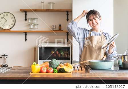 Asian woman cooking in the kitchen (failure) Asian woman cooking in the kitchen (failure) 105152017