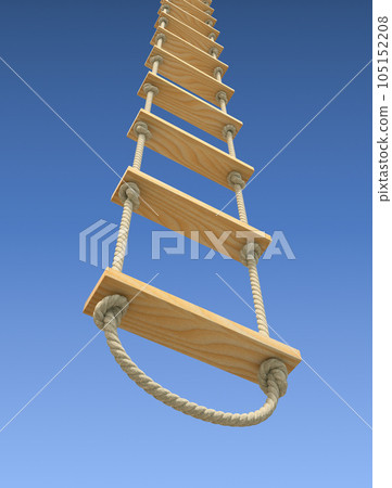 Wooden rope ladder on a gradient blue sky background Wooden rope ladder on a gradient blue sky background 105152208