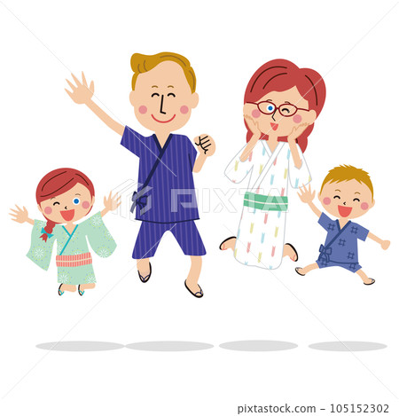 A pop and fashionable person, an inbound family wearing a yukata 105152302