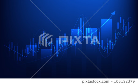 Financial business statistics with bar graph and candlestick chart show stock market price on dark background 105152379