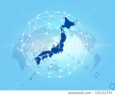 藍色背景上的世界地圖和日本地圖網絡 105152745