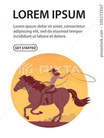 Cowboy man in a hat rides a horse 105153507