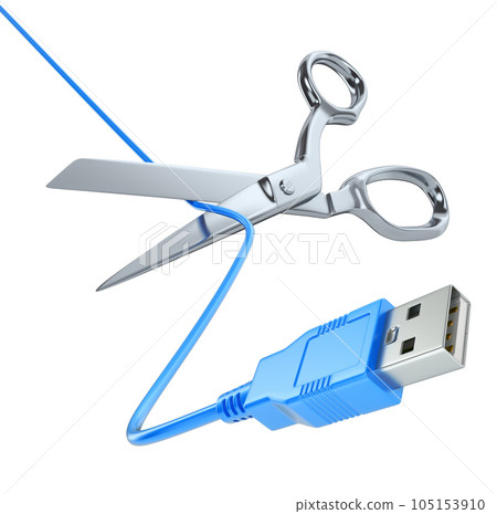 Scissors cutting the USB cable Scissors cutting the USB cable 105153910