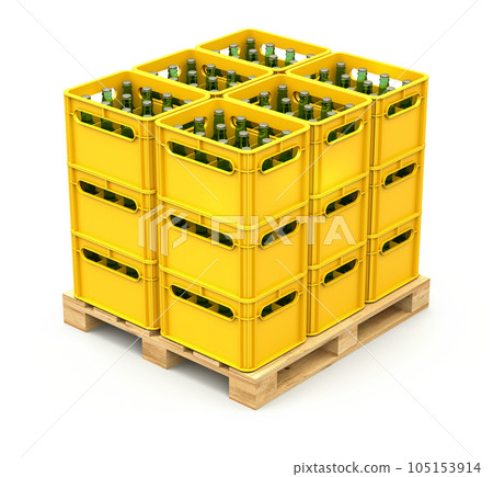 Drink crates on the wooden pallet 105153914
