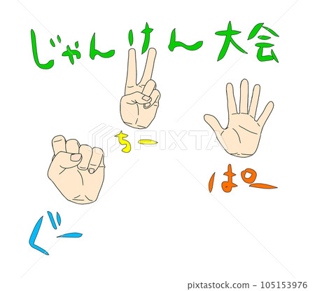 An illustration inspired by rock-paper-scissors. A picture of goo, scissors, and par. 105153976