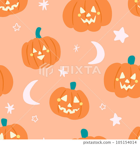 Cute Pastel Pumpkin Pattern with Moon and Stars. Vector design for Halloween, autumn, fall. Kids, kiddie. Day of the dead, all saints day. Peach, Clothing, fabric, textile, wrapping paper, printables Cute Pastel Pumpkin Pattern with Moon and Stars. Vector design for Halloween, autumn, fall. Kids, kiddie. Day of the dead, all saints day. Peach, Clothing, fabric, textile, wrapping paper, printables 105154014