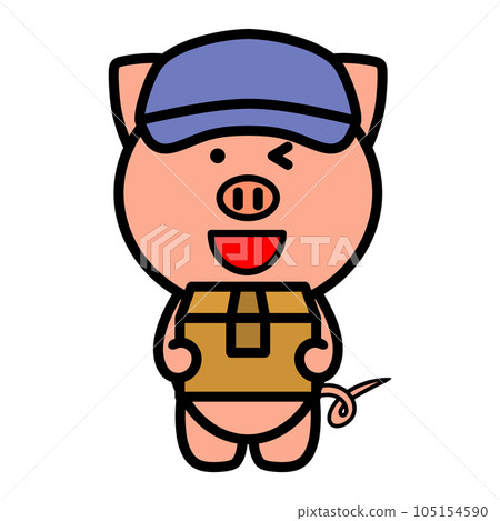 Illustration of a pig delivering a package Illustration of a pig delivering a package 105154590