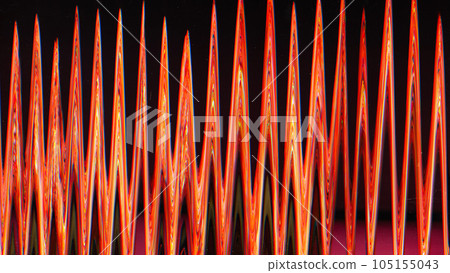 Vhs noise. Signal distortion. Digital glitch. Blurred neon orange zigzag lines interference frequency texture on black background. Vhs noise. Signal distortion. Digital glitch. Blurred neon orange zigzag lines interference frequency texture on black background. 105155043